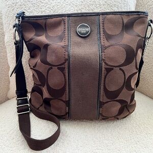 Vintage Y2K Coach Signature Canvas Leather Trim Crossbody Bag 10143